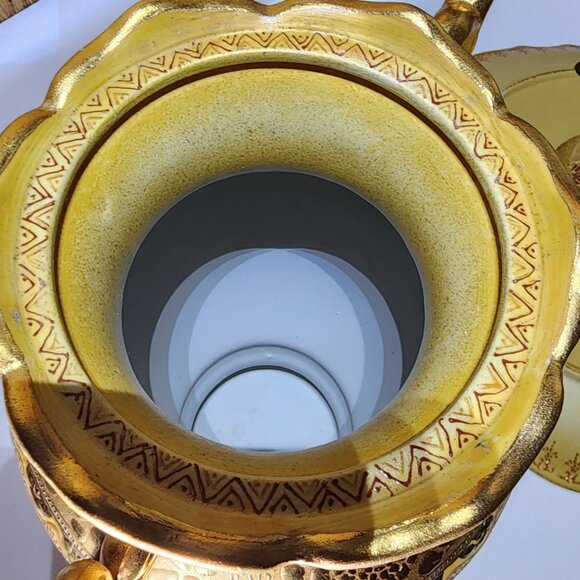 Vintage Large Decorative Gilt Urn w/ Lid Underplate & Bowl Middle Eastern Style - Picture 14 of 16